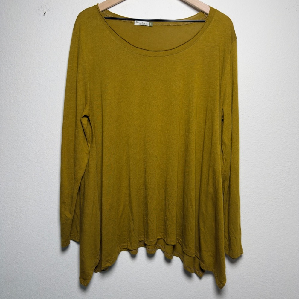 Chalet et Ceci Women Tunic Top Large Mustard Bamboo Sharkbite Long Sleeve Lagen